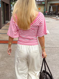 Striped V-Neck T-Shirt – Y2K Slim Fit Short Sleeve Summer Beachwear