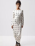 Polka Dot Long Sleeve Maxi Dress – Slim Elegant Evening Party Dress