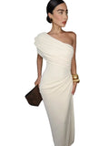 Skew Collar Patchwork Bodycon Maxi Dress – Sleeveless Elegant Party Dress