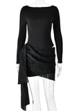Patchwork Lace-Up Mini Dress – Long Sleeve Hollow Out Club Party Dress