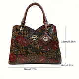 Vintage Floral PU Leather Tote Bag – Women's Crossbody Handbag