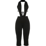 Halter Backless Romper – Patchwork Sleeveless Skinny Clubwear Playsuit