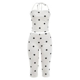 Polka Dot Halter Top & Capri Pants Set – Ruched Bust Bodycon Casual Chic 2-Piece Summer Outfit