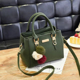 PU Leather Bucket Bag with Hairball Ornament – Women's Vintage Top Handle Crossbody Bag