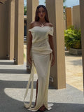 See-Through Tassel Dress – Slash Neck High Split Ruched Party Dress