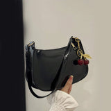 Women's PU Leather Shoulder Bag – Casual Commuter Handbag with Cherry Pendant