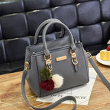 PU Leather Bucket Bag with Hairball Ornament – Women's Vintage Top Handle Crossbody Bag
