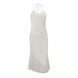 Polka Dot Satin Halter Backless Midi Skirt Set – Women's Matching 2-Piece Casual Summer Outfit