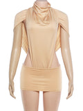 Y2K Turtleneck Bodysuit & Mini Skirt Set – Side Hollow Sexy Clubwear