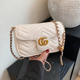 Women's Small Square Chain Crossbody Bag – Luxury Embroidered Check Shoulder Handbag