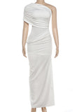 Skew Collar Patchwork Bodycon Maxi Dress – Sleeveless Elegant Party Dress