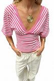 Striped V-Neck T-Shirt – Y2K Slim Fit Short Sleeve Summer Beachwear