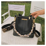 Women's Large Capacity Ribbon Chain Bucket Bag – Crossbody Shoulder Purse