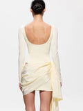 Patchwork Lace-Up Mini Dress – Long Sleeve Hollow Out Club Party Dress