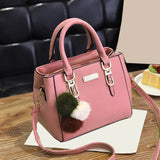 PU Leather Bucket Bag with Hairball Ornament – Women's Vintage Top Handle Crossbody Bag