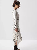 Polka Dot Long Sleeve Maxi Dress – Slim Elegant Evening Party Dress