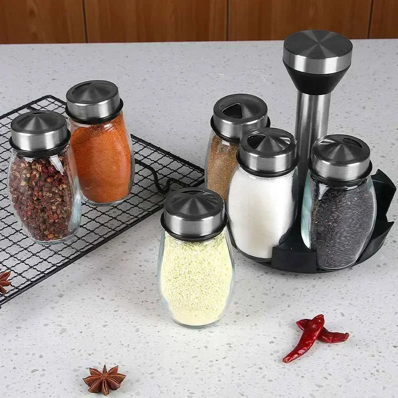 Kit Potes de Vidro para Temperos com Suporte