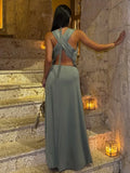 Cross Backless Knot Split Dress – Sleeveless Ruched Beach Clubwear