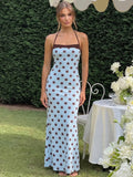 Polka Dot Halter Neck Backless Maxi Dress – Bodycon Sleeveless Birthday Party Dress