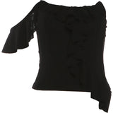 Irregular Ruffle Backless Tank Top – Slash Neck Patchwork Beach Vest