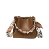 Women's Large Capacity Ribbon Chain Bucket Bag – Crossbody Shoulder Purse