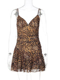 Leopard Print Mini Dress – V-Neck Spaghetti Strap High Waist Beachwear