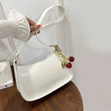 Women's PU Leather Shoulder Bag – Casual Commuter Handbag with Cherry Pendant