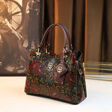 Vintage Floral PU Leather Tote Bag – Women's Crossbody Handbag