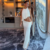 The White Halter Ruched Maxi Set — Locryn