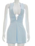 Deep V-Neck Bodycon Mini Dress – Sleeveless High Waist Elegant Beachwear