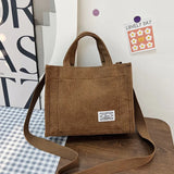 Corduroy Crossbody Tote Bag – Women's Casual Square Shoulder Travel Organizer Bag