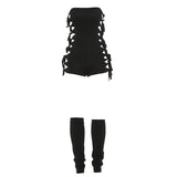 Strapless Hollow Out Knot Romper – Bodycon Solid Sleeveless Night Out Clubwear with Legging