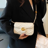 Women's Small Square Chain Crossbody Bag – Luxury Embroidered Check Shoulder Handbag