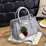 PU Leather Bucket Bag with Hairball Ornament – Women's Vintage Top Handle Crossbody Bag