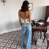 Halter Ruched Lace-Up Crop Top – Backless V-Neck Summer Tank