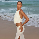 The White Halter Ruched Maxi Set — Locryn