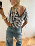Striped V-Neck T-Shirt – Y2K Slim Fit Short Sleeve Summer Beachwear