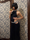 Sequin Halter Backless Maxi Dress – Patchwork Sleeveless Midnight Club Dress