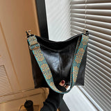 Wide Geometric Strap Retro PU Leather Bucket Bag – Large Capacity Crossbody Shoulder Bag