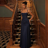 Ruched Fitted Top Flowy Maxi Dress – Backless Lace-Up Sleeveless Elegant Evening Gown