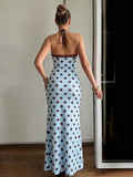 Polka Dot Halter Neck Backless Maxi Dress – Bodycon Sleeveless Birthday Party Dress