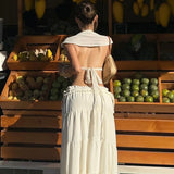 Knitted Crop Top with Flutter Sleeves & Beaded Collar – Lace-Up Tie Side Y2K Vacation Going Out Top