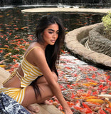 Yellow Striped Backless Cami Top & Mini Skirt Set – Y2K Casual Summer Vacation 2-Piece Outfit