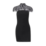 Black Strapless Mini Dress with Lace Capelet – Bodycon Wedding Guest Party Evening Dress
