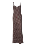Polka Dot Slim Maxi Dress – Spaghetti Strap Ruched Backless Bodycon Evening Dress
