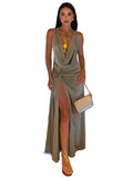 Cross Backless Knot Split Dress – Sleeveless Ruched Beach Clubwear