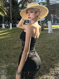Jacquard Wrap Chest Bodycon Dress – Slash Neck Backless Beach Vacation Dress