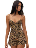 Leopard Print Mini Dress – V-Neck Spaghetti Strap High Waist Beachwear