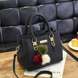 PU Leather Bucket Bag with Hairball Ornament – Women's Vintage Top Handle Crossbody Bag