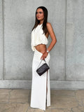 The White Halter Ruched Maxi Set — Locryn